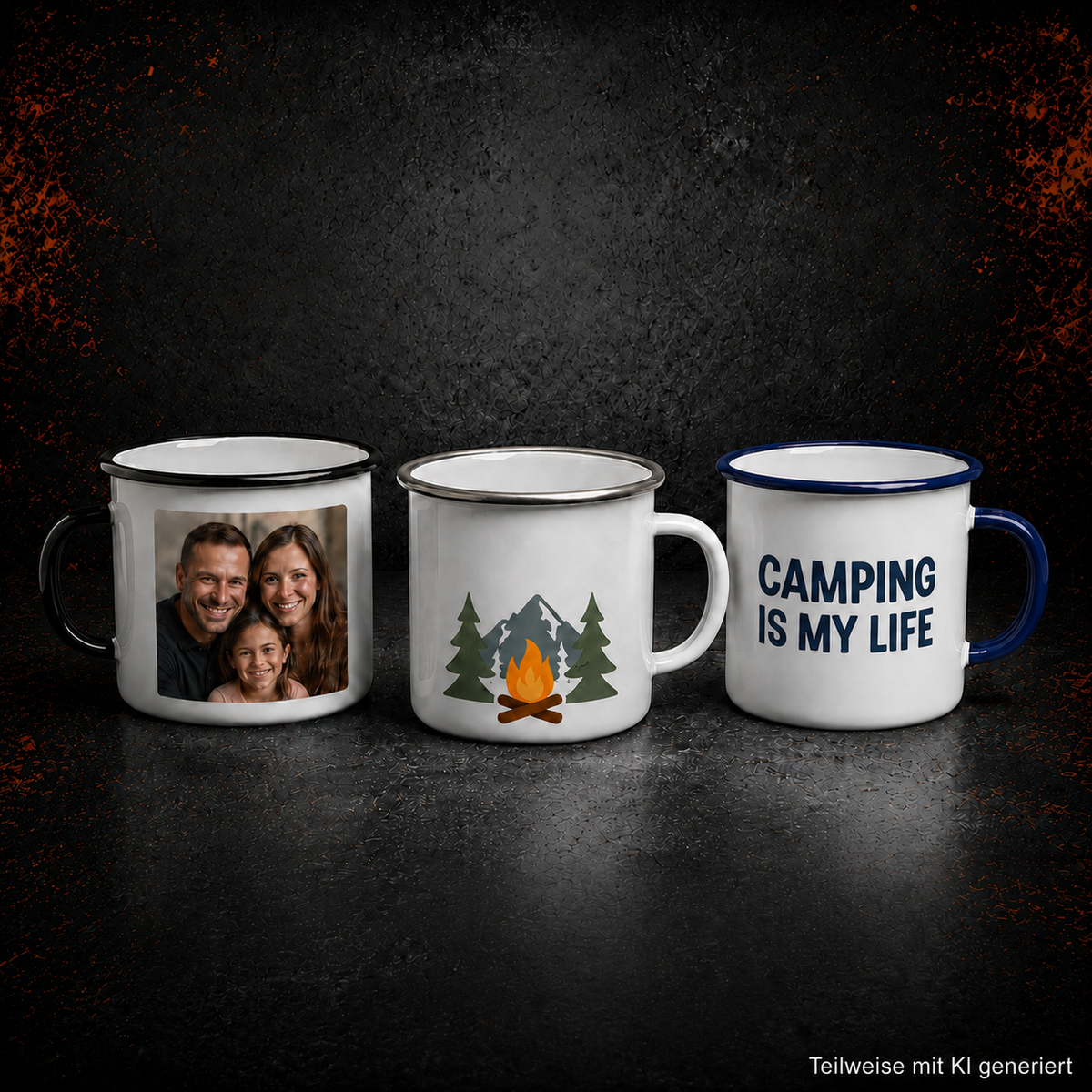 Personalisierte Emaille-Tasse – Retro Look mit deinem Wunschmotiv (350ml)