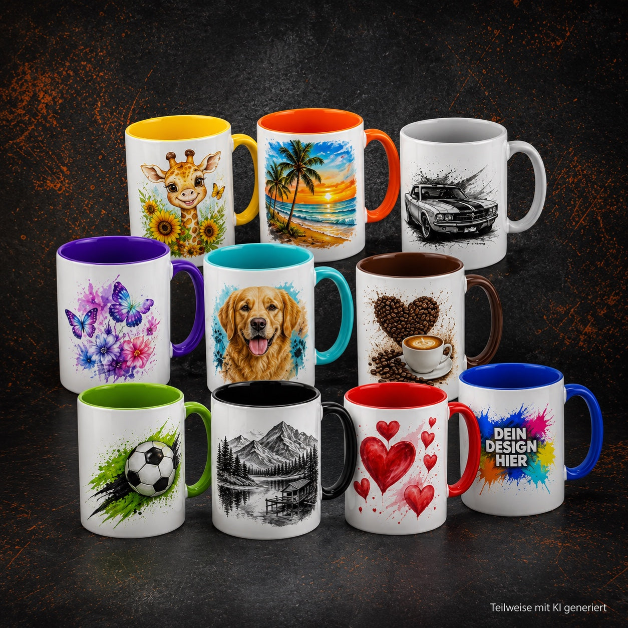 Personalisierte Tasse (330ml) - farbiger Henkel & Innenbereich