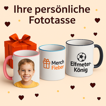 Personalisierte Tasse (330ml) - farbiger Henkel & Rand