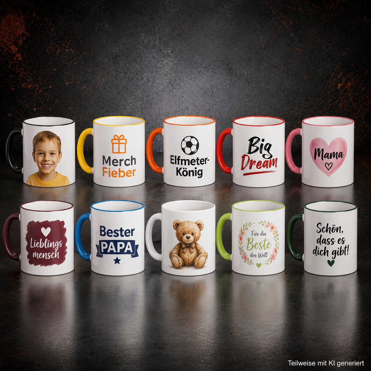 Personalisierte Tasse (330ml) - farbiger Henkel & Rand