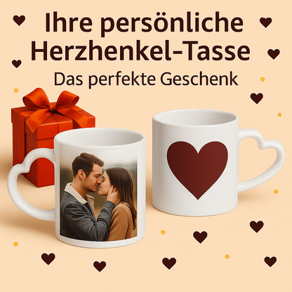 Personalisierte Tasse (330ml) mit romantischem Herzhenkel