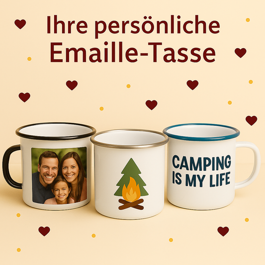 Personalisierte Emaille-Tasse – Retro Look mit deinem Wunschmotiv (350ml)