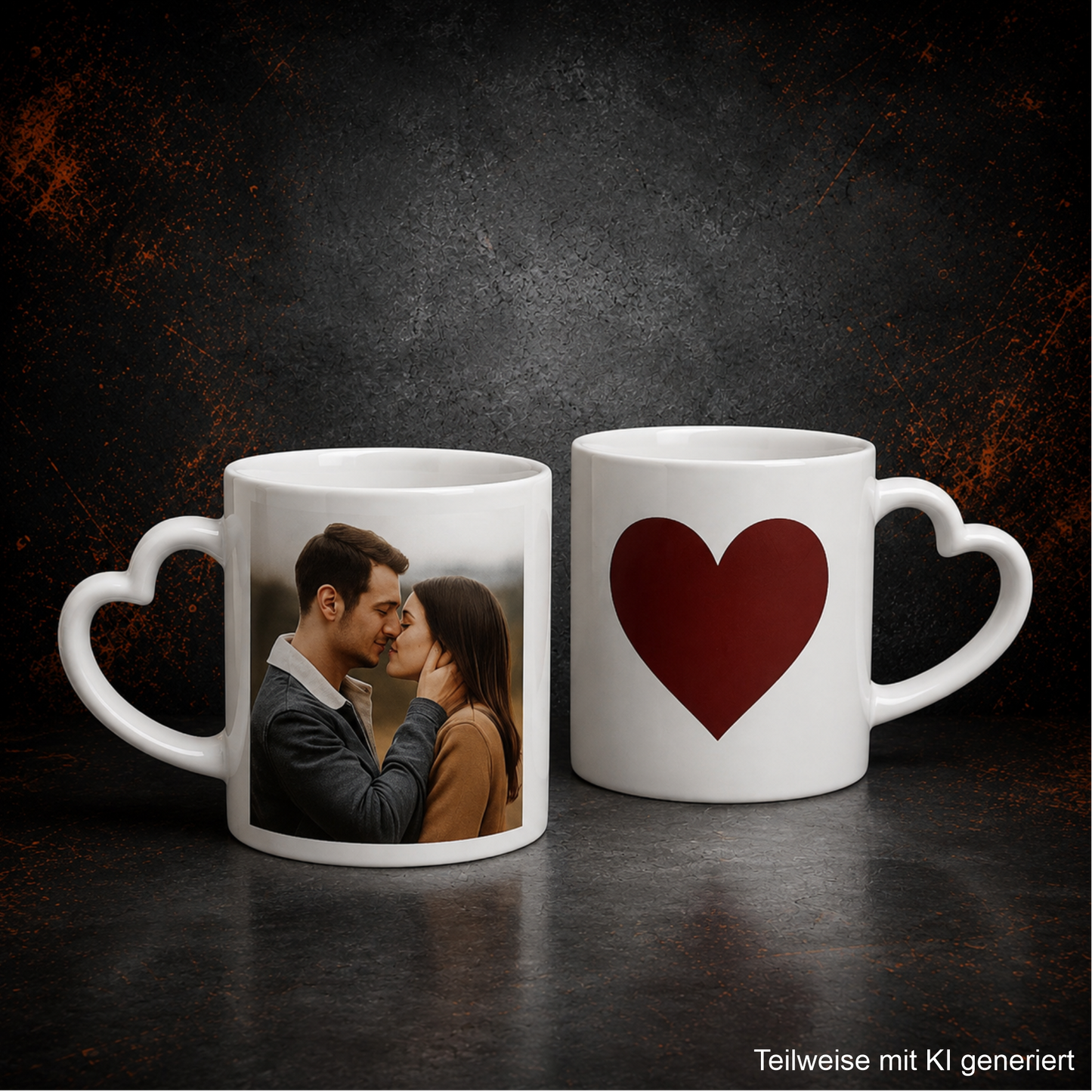 Personalisierte Tasse (330ml) mit romantischem Herzhenkel